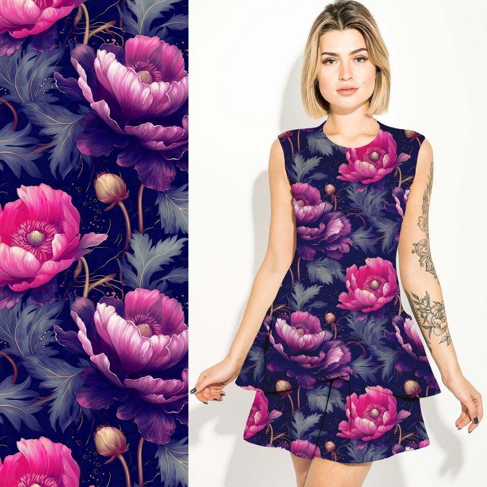 Viskosejersey  Eigenproduktion "Poppys Garden" - von Graustufen-Stoffe